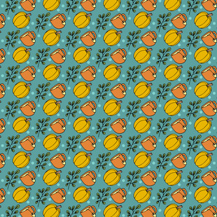 蓝色底花卉水果图案纹理