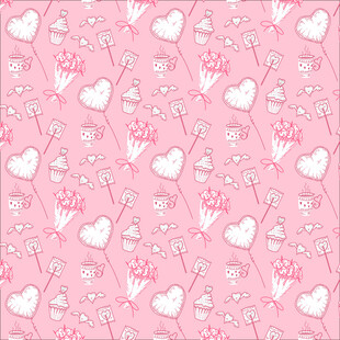 粉色爱心小鸟花卉图案