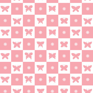 粉色蝴蝶方格图案背景