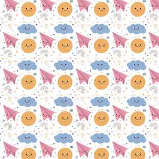 可爱笑脸飞机云朵图案背景