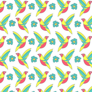 多彩蜂鸟花卉无缝图案