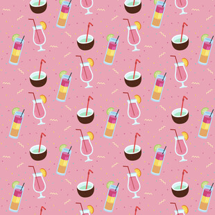 粉色背景多彩饮品图案
