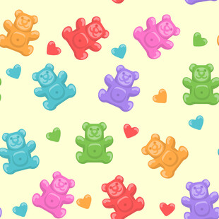 多彩小熊与爱心图案背景