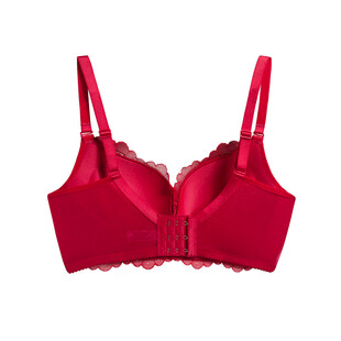 红色蕾丝前扣式女士胸罩