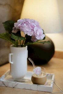 素雅花瓶中的淡紫色绣球花