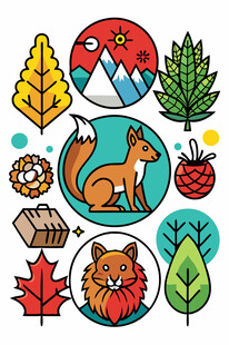 森林动物与自然元素图标