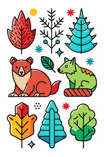 可爱森林动物与植物图案