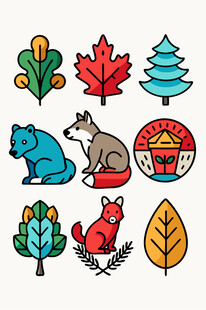 秋季动物与植物元素图标