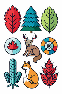 秋季森林动物与植物元素