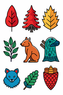 秋季森林动物与植物元素