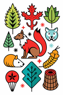 森林动物与自然元素插画