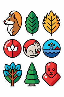 森林动物与自然元素图标集