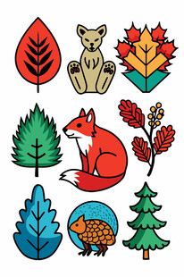 秋季森林动物与植物元素