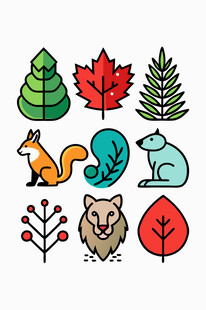 秋季森林动物与植物元素