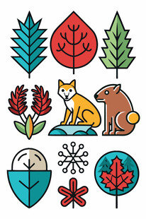 森林动物与植物元素集合