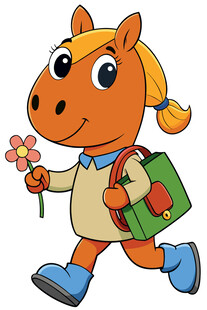 小马上学途中手持鲜花