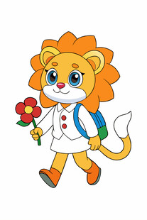 拿花的狮子小朋友