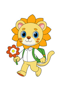手持花朵的可爱小狮子