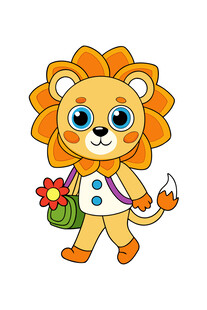 可爱小狮子手持鲜花