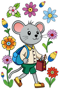 背着书包的小老鼠去上学