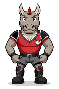 犀牛卡通形象身着红运动服