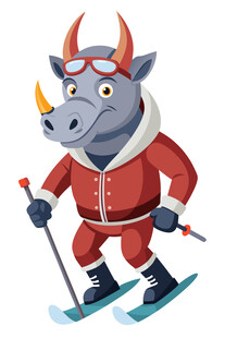 犀牛滑雪者的欢乐冬日