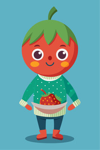 可爱番茄形象手持草莓