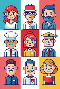 多样职业人物头像集合