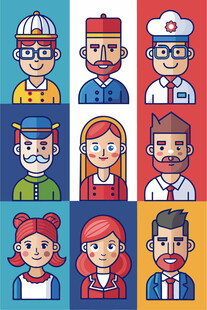 多样职业人物头像插画