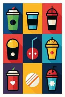 多彩饮品甜点图标集合