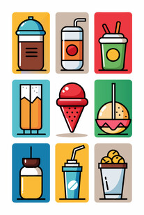 多彩快餐饮料图标集合