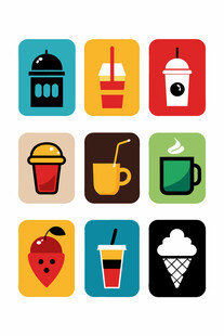 多彩饮品与甜品图标集