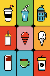 多彩饮品与食品图标集合