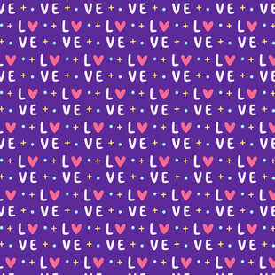 紫色爱心字母图案背景