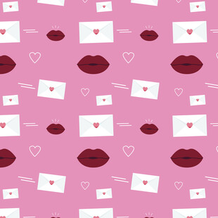 粉色爱心信封嘴唇图案背景