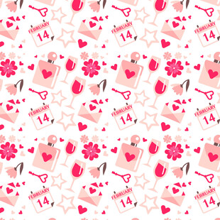 粉色爱心花卉无缝图案