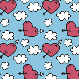 爱心箭云朵蓝色图案背景