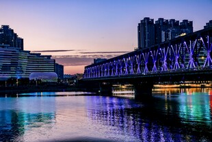 城市河畔桥梁夜景风光