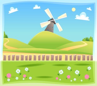 田园风车风景图