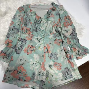 清新印花七分袖上衣