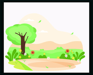 田园风光中的绿树花草