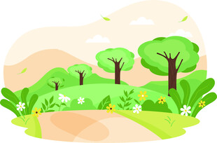 春日田园风光插画