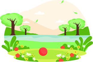 春日田园风光插画