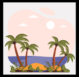 热带海边椰树风景图