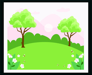 春日绿野双树花卉图景