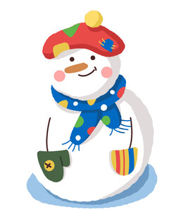 可爱雪人戴着多彩帽子围巾