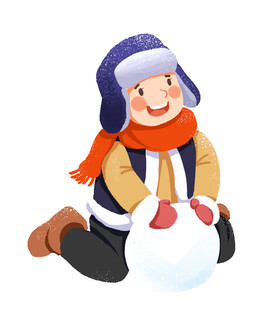 冬日孩童开心堆雪人