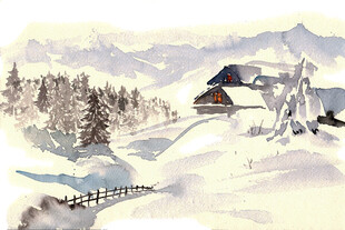 冬日雪景中的温馨小屋