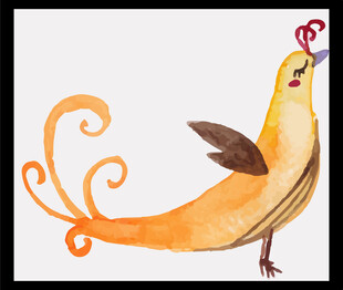 水彩风奇幻长尾黄鸟