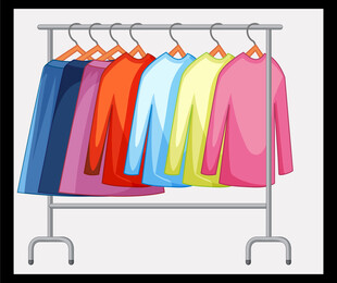 多彩上衣挂于金属衣架上